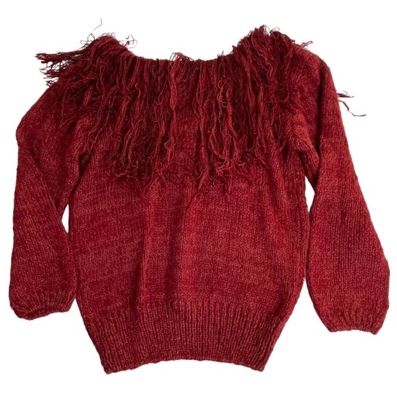Bonnie and Bill New York Silk Blend Fringe Trim Sweater Women's Sz SP Petite Red - Picture 4 of 5